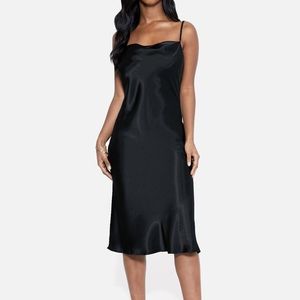 Bebe Cowl Neck Satin Dress